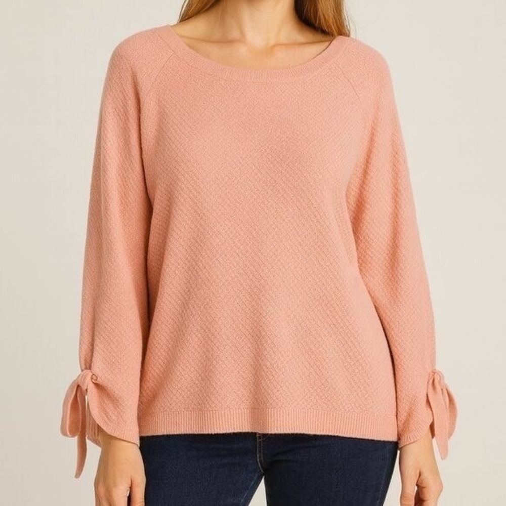11 Tura by Vince Camuto Blush‎ Pink Knit Pullover Sweater Sz L Side Tie Sleeves